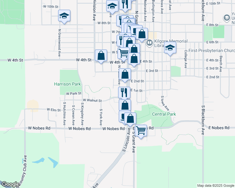 map of restaurants, bars, coffee shops, grocery stores, and more near 87 South Platte Avenue in York