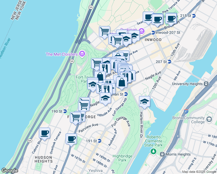 map of restaurants, bars, coffee shops, grocery stores, and more near 15 Sickles Street in New York