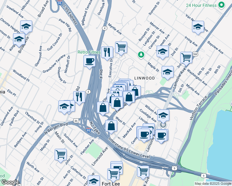 map of restaurants, bars, coffee shops, grocery stores, and more near 3020 Edwin Avenue in Fort Lee
