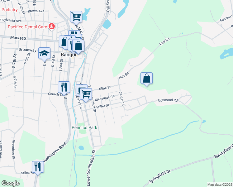 map of restaurants, bars, coffee shops, grocery stores, and more near 352 Messinger Street in Bangor