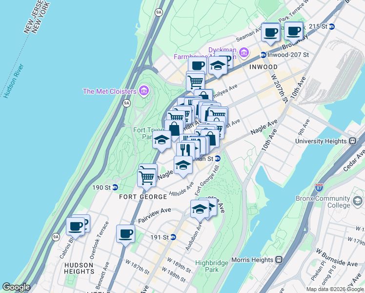 map of restaurants, bars, coffee shops, grocery stores, and more near 30 Sickles Street in New York