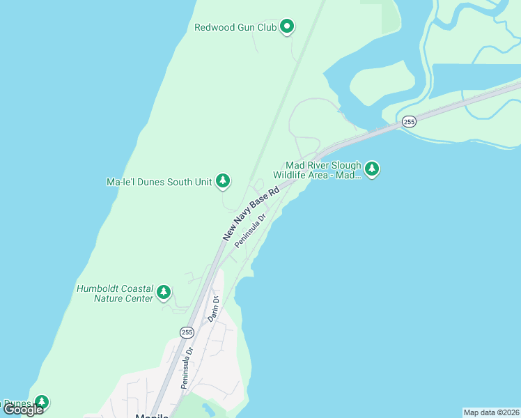 map of restaurants, bars, coffee shops, grocery stores, and more near 2175 Peninsula Drive in Arcata