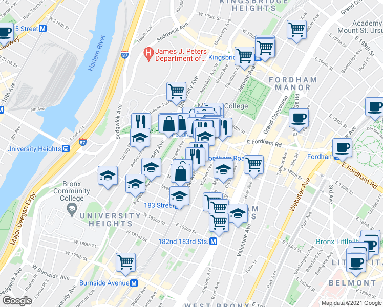 map of restaurants, bars, coffee shops, grocery stores, and more near 2391 Davidson Avenue in Bronx