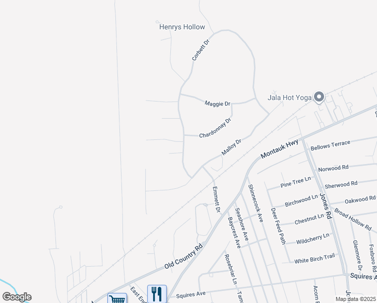 map of restaurants, bars, coffee shops, grocery stores, and more near 12 Corbett Drive in East Quogue