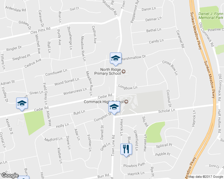 map of restaurants, bars, coffee shops, grocery stores, and more near 3 Laura in East Northport