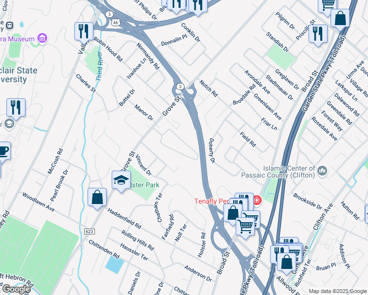 map of restaurants, bars, coffee shops, grocery stores, and more near 605 Grove Street in Clifton