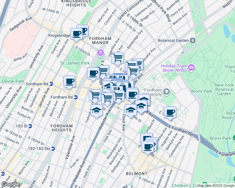map of restaurants, bars, coffee shops, grocery stores, and more near 2512-2530 Webster Avenue in Bronx