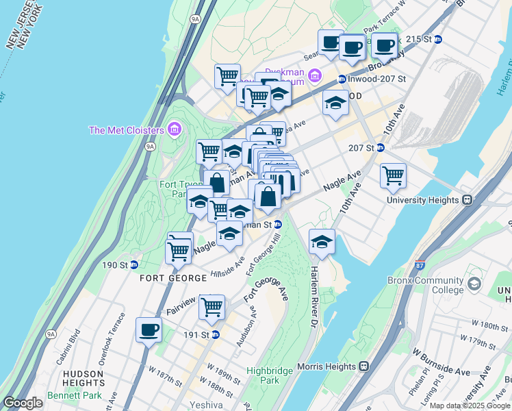 map of restaurants, bars, coffee shops, grocery stores, and more near 2 Thayer Street in New York