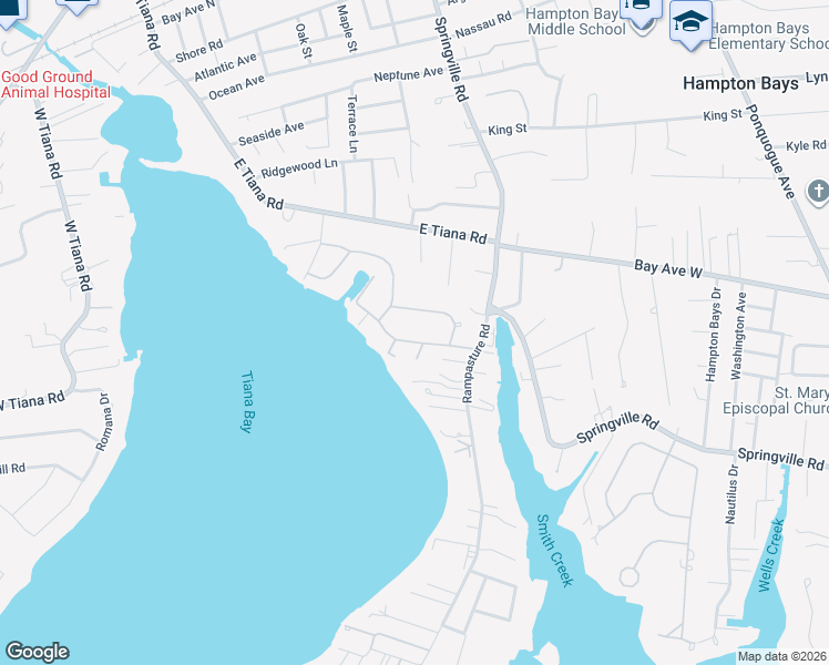 map of restaurants, bars, coffee shops, grocery stores, and more near 10 Grant Boulevard in Hampton Bays