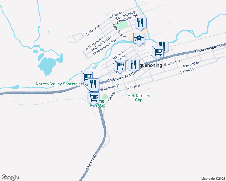 map of restaurants, bars, coffee shops, grocery stores, and more near 315 West Railroad Street in Nesquehoning
