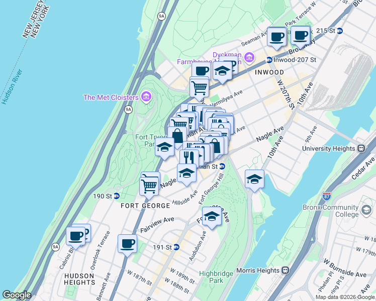 map of restaurants, bars, coffee shops, grocery stores, and more near 36 Sickles Street in New York
