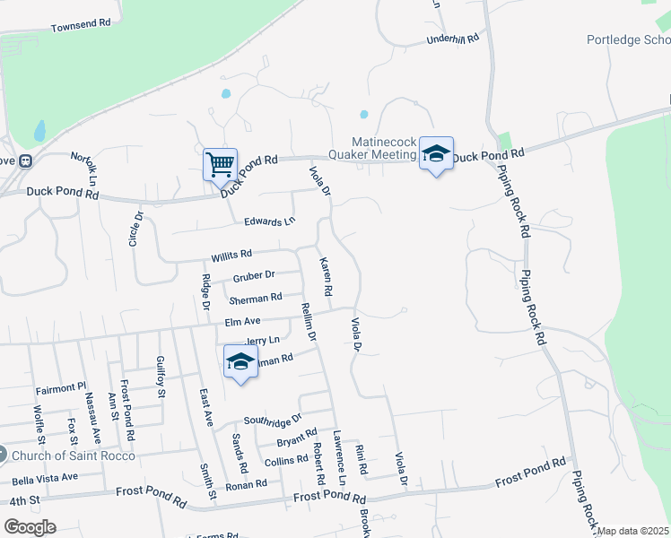 map of restaurants, bars, coffee shops, grocery stores, and more near 8 Karen Road in Glen Cove