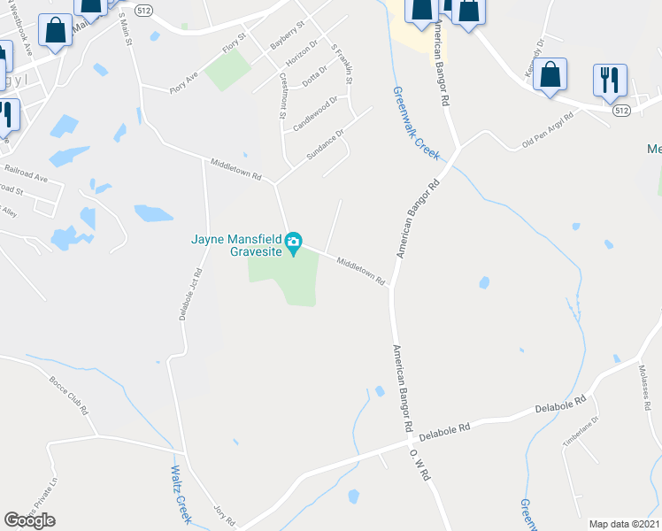 map of restaurants, bars, coffee shops, grocery stores, and more near 1178 Middletown Road in Pen Argyl
