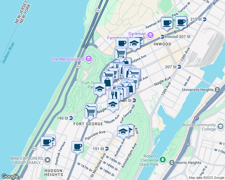 map of restaurants, bars, coffee shops, grocery stores, and more near 42 Sickles Street in New York
