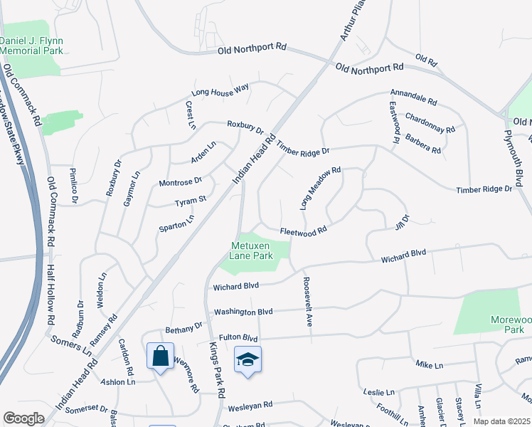 map of restaurants, bars, coffee shops, grocery stores, and more near 29 Fleetwood Road in Commack