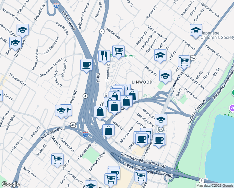 map of restaurants, bars, coffee shops, grocery stores, and more near 3020 Edwin Avenue in Fort Lee