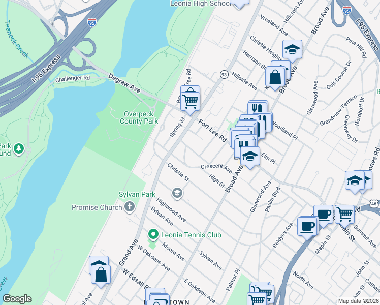 map of restaurants, bars, coffee shops, grocery stores, and more near 164 Prospect Street in Leonia