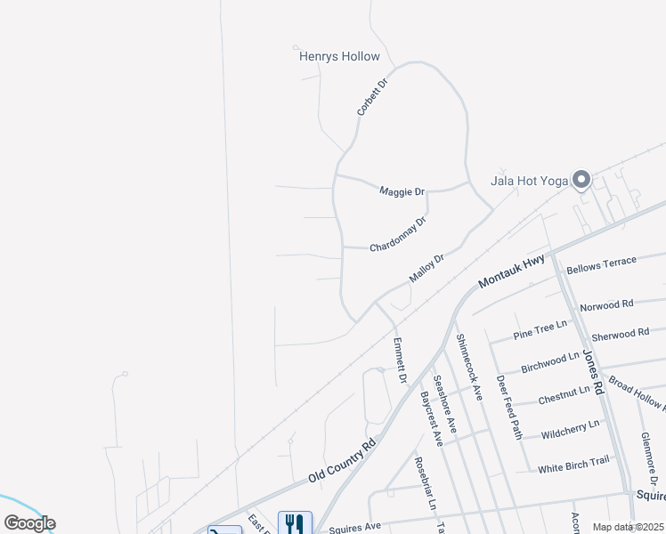 map of restaurants, bars, coffee shops, grocery stores, and more near 12 Corbett Drive in East Quogue