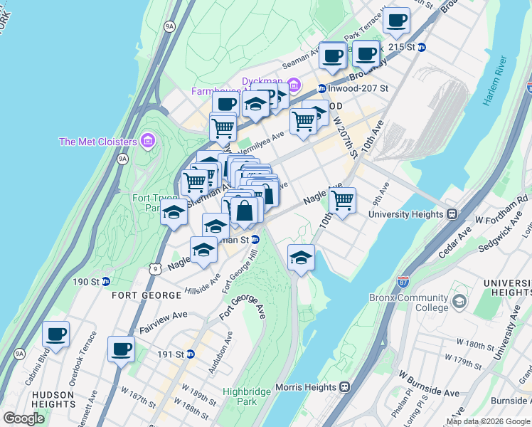map of restaurants, bars, coffee shops, grocery stores, and more near in New York