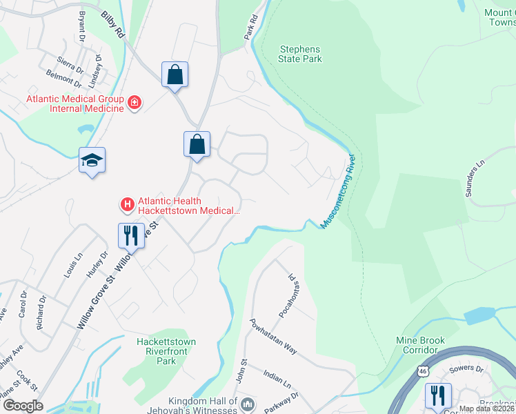 map of restaurants, bars, coffee shops, grocery stores, and more near 57 Scenic Ct in Hackettstown