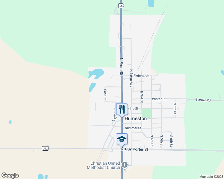 map of restaurants, bars, coffee shops, grocery stores, and more near 200-398 East Street in Humeston