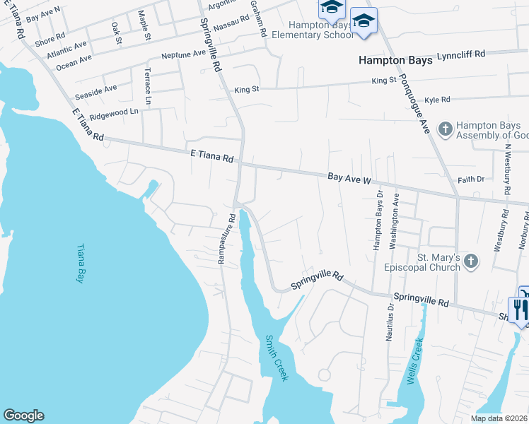 map of restaurants, bars, coffee shops, grocery stores, and more near 7 Lincoln Road in Hampton Bays