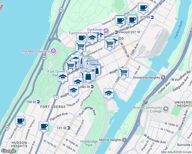 map of restaurants, bars, coffee shops, grocery stores, and more near in New York