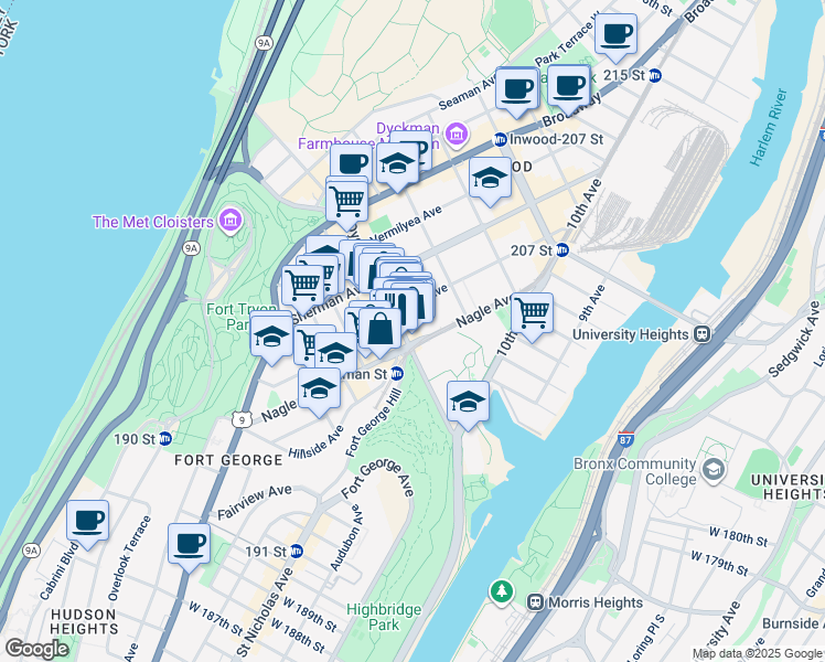 map of restaurants, bars, coffee shops, grocery stores, and more near in New York