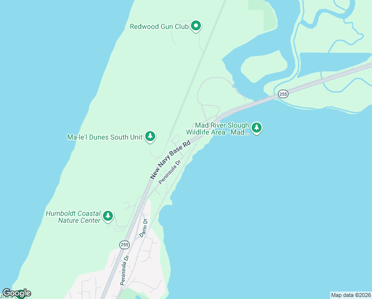 map of restaurants, bars, coffee shops, grocery stores, and more near 2175 Peninsula Drive in Arcata