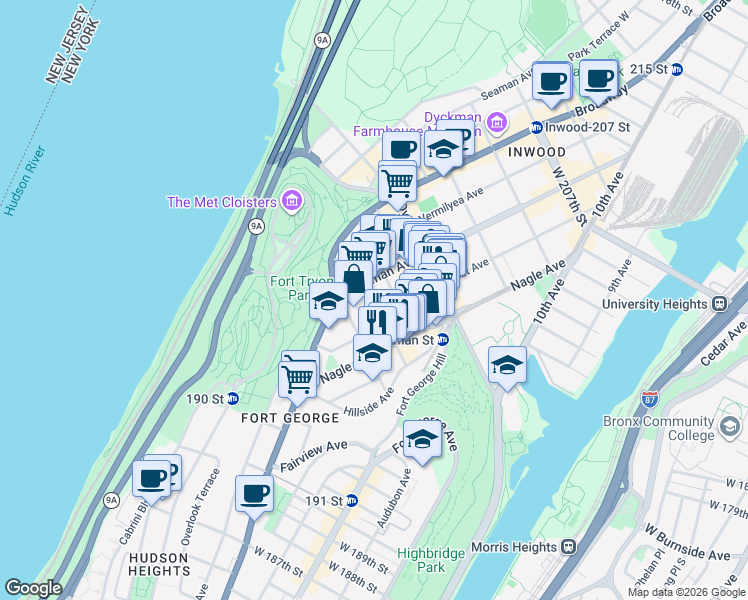 map of restaurants, bars, coffee shops, grocery stores, and more near 15 Sickles Street in New York