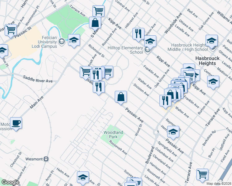map of restaurants, bars, coffee shops, grocery stores, and more near 232 Terhune Avenue in Wood-Ridge