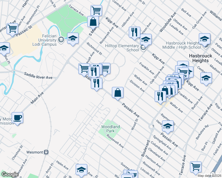 map of restaurants, bars, coffee shops, grocery stores, and more near 232 Terhune Avenue in Wood-Ridge