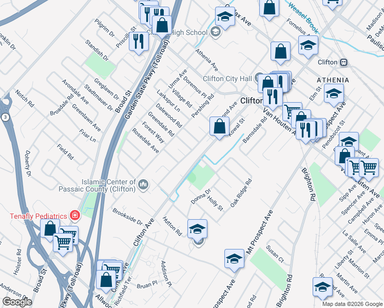 map of restaurants, bars, coffee shops, grocery stores, and more near 1066 New Jersey 161 in Clifton