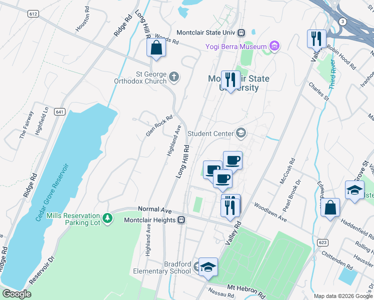 map of restaurants, bars, coffee shops, grocery stores, and more near 657 Long Hill Road in Little Falls