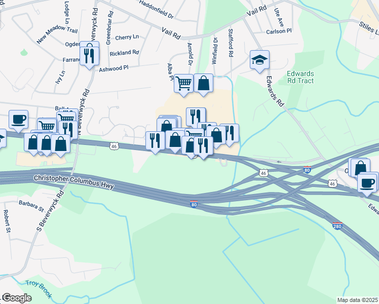 map of restaurants, bars, coffee shops, grocery stores, and more near 808 Route 46 in Parsippany-Troy Hills