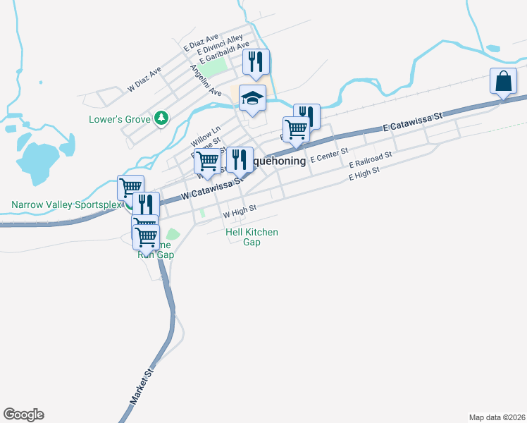map of restaurants, bars, coffee shops, grocery stores, and more near 69 W Ridge St in Nesquehoning