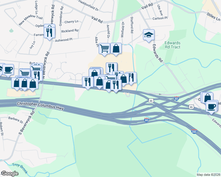 map of restaurants, bars, coffee shops, grocery stores, and more near 853 U.S. 46 in Parsippany-Troy Hills
