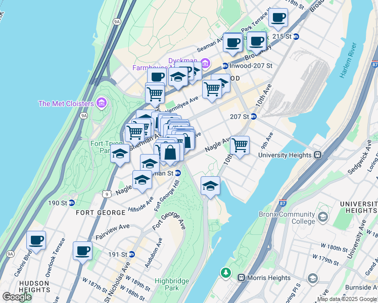 map of restaurants, bars, coffee shops, grocery stores, and more near in New York