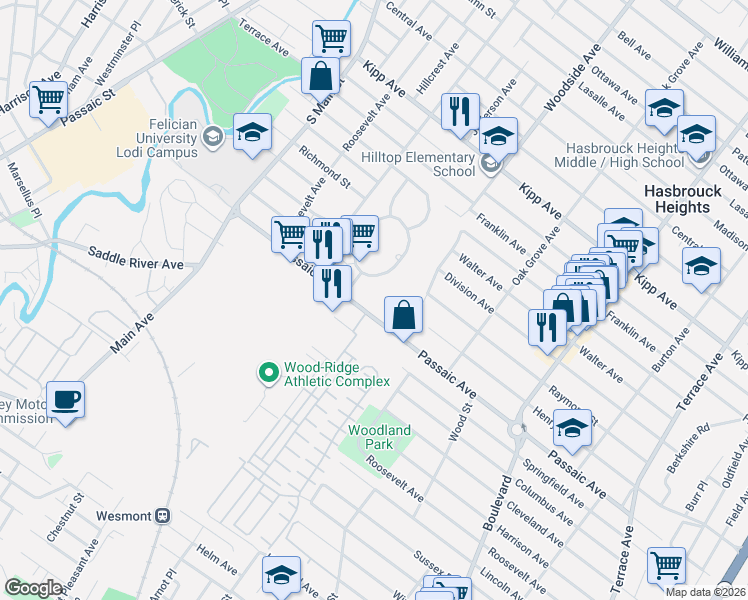 map of restaurants, bars, coffee shops, grocery stores, and more near 232 Terhune Avenue in Wood-Ridge