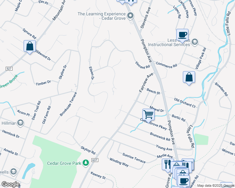 map of restaurants, bars, coffee shops, grocery stores, and more near 8 Chapel Hill Court in Cedar Grove