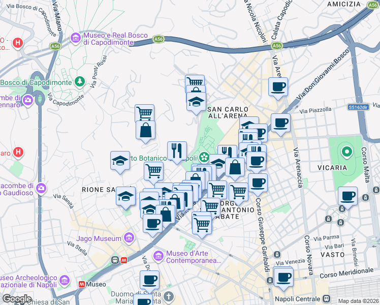 map of restaurants, bars, coffee shops, grocery stores, and more near 14 Via della Veterinaria in Napoli