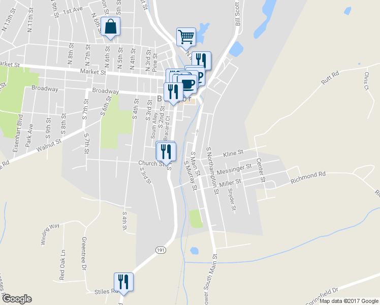 map of restaurants, bars, coffee shops, grocery stores, and more near 328 South Main Street in Bangor