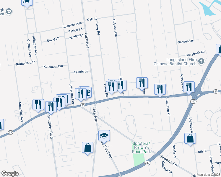 map of restaurants, bars, coffee shops, grocery stores, and more near 711 Middle Country Road in Smithtown