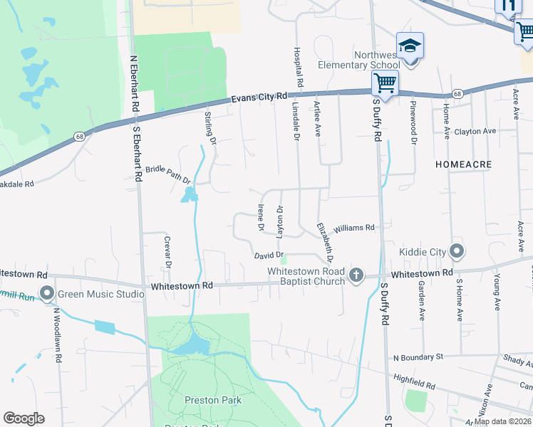 map of restaurants, bars, coffee shops, grocery stores, and more near 123 Irene Drive in Meridian