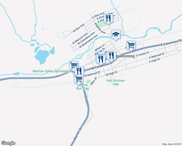 map of restaurants, bars, coffee shops, grocery stores, and more near 328 West Railroad Street in Nesquehoning