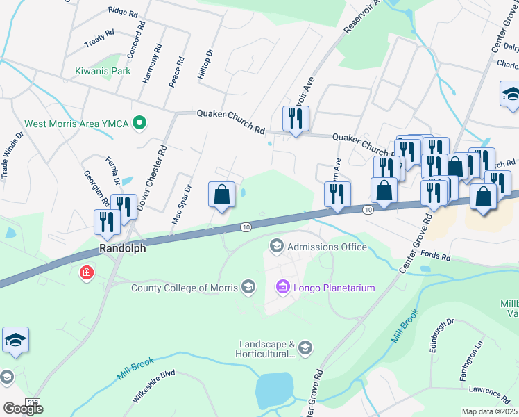 map of restaurants, bars, coffee shops, grocery stores, and more near 648 New Jersey 10 in Randolph