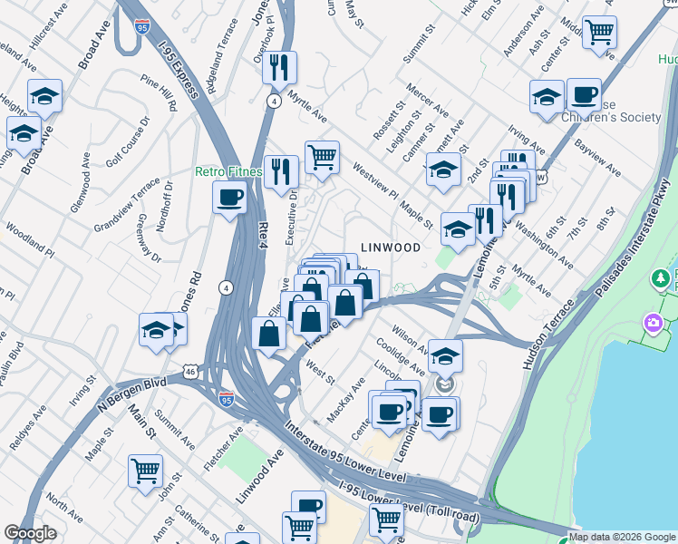 map of restaurants, bars, coffee shops, grocery stores, and more near 3050 Edwin Avenue in Fort Lee
