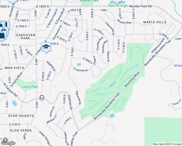 map of restaurants, bars, coffee shops, grocery stores, and more near 2506 Green Oaks Drive in Bountiful