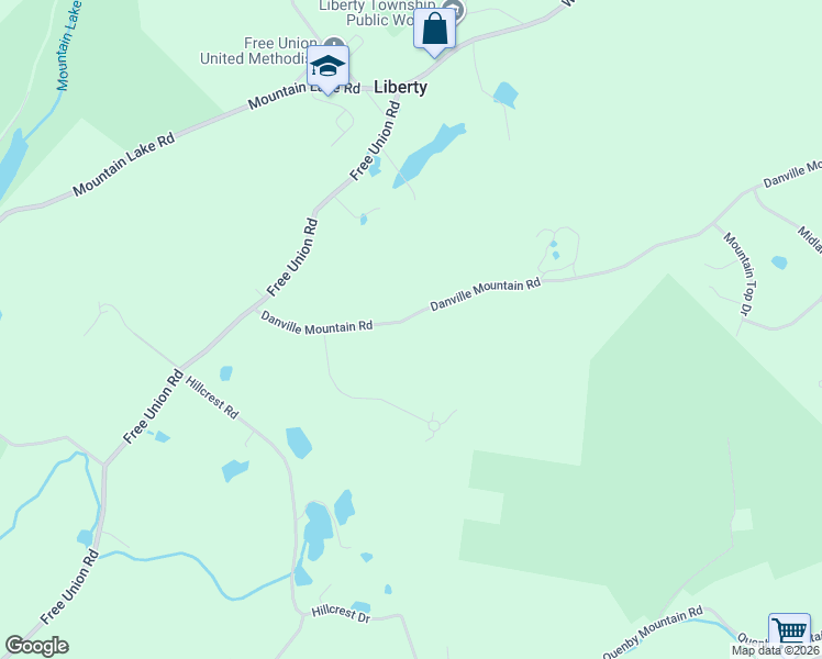 map of restaurants, bars, coffee shops, grocery stores, and more near 117 Danville Mountain Road in Liberty