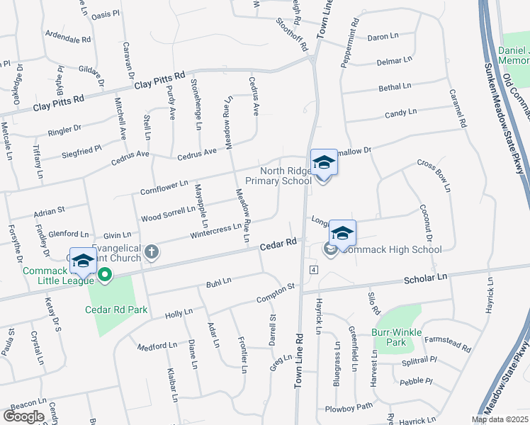 map of restaurants, bars, coffee shops, grocery stores, and more near 69 Wintercress Lane in East Northport